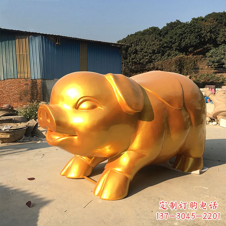 济宁玻璃钢大型漆金猪仔雕塑-大型商场美陈动物雕塑