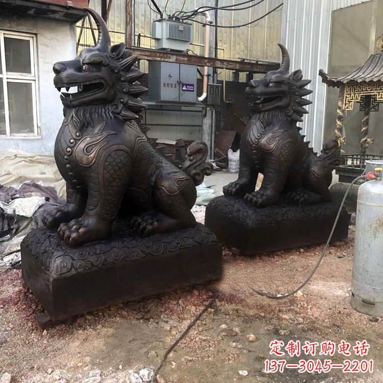 济宁纯铜獬豸雕塑-中国古代神话传说神兽动物雕塑