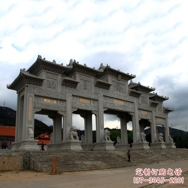 济宁大型寺庙五门石雕牌楼