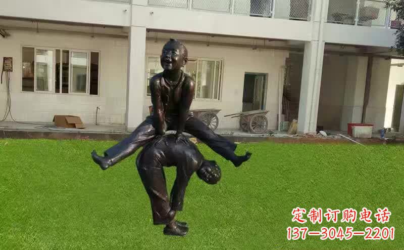 济宁卡通青少年跳马铜雕塑