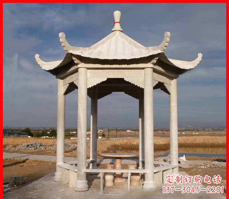 济宁公园大理石六角石雕凉亭 (2)