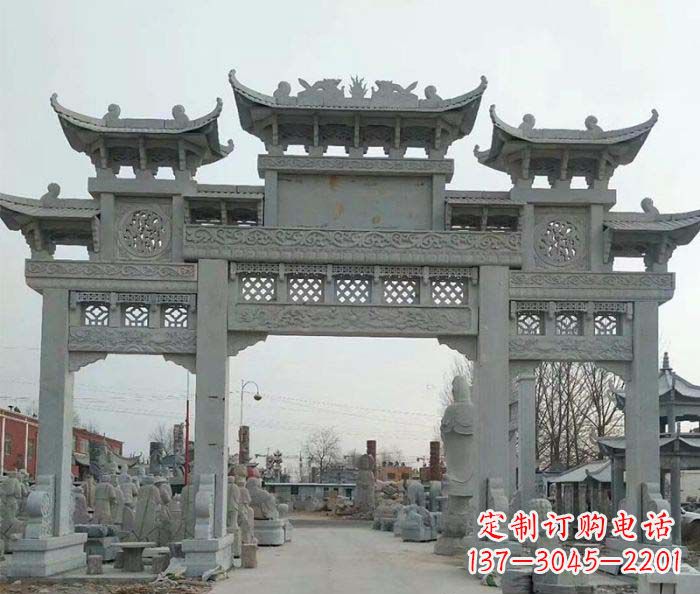 济宁三门牌坊石雕,精美汉风石雕装饰景区