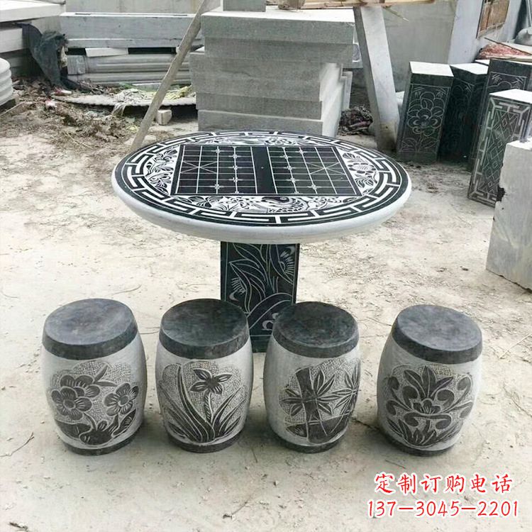 济宁精美梅兰竹菊形石桌凳，无与伦比的艺术美感