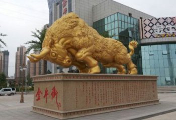 济宁鎏金开荒牛铜雕像，城市街道景观动物雕塑