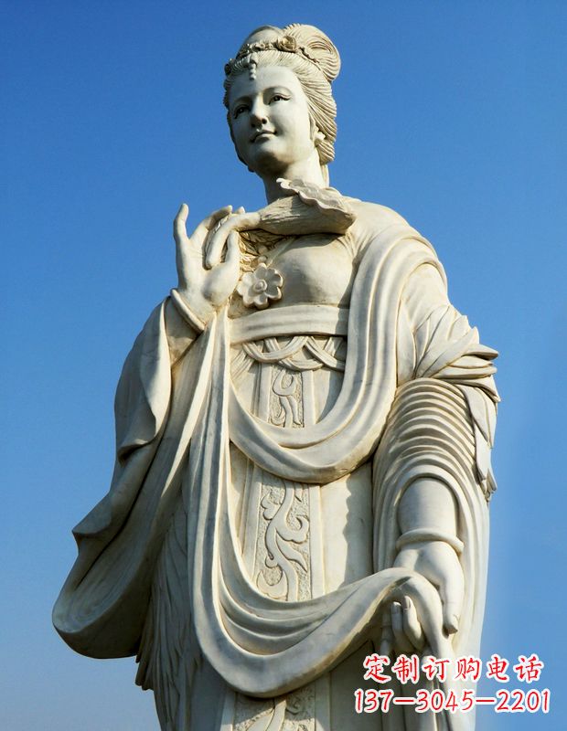 济宁十二花神之七月鸡冠花蔡氏汉白玉古代美女雕像