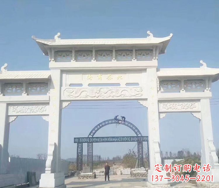 济宁石牌坊三门牌坊石雕 (4)