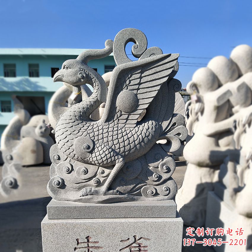 济宁天之四灵之朱雀神鸟砂岩石雕塑