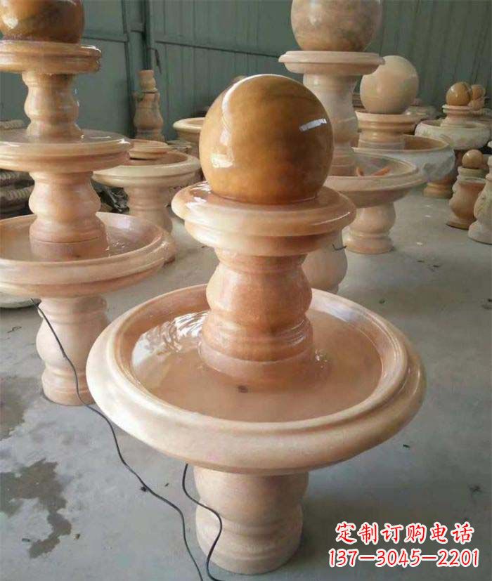 济宁晚霞红双层风水球别墅喷泉石雕
