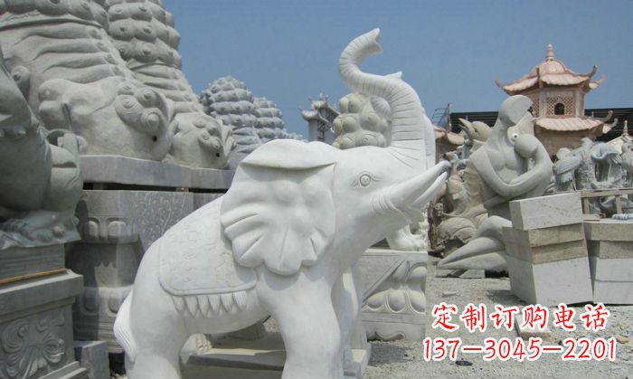 济宁招财动物汉白玉长鼻小象石雕